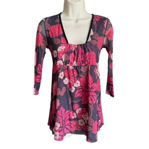Vintage Y2K Sweet Pea Anthropologie Sheer Floral Mesh Babydoll Top Half Sleeve S